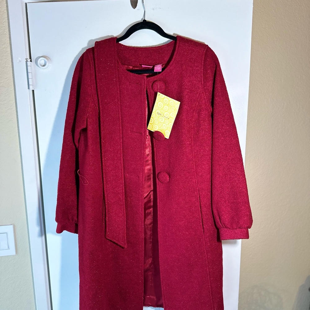 Red knee length coat